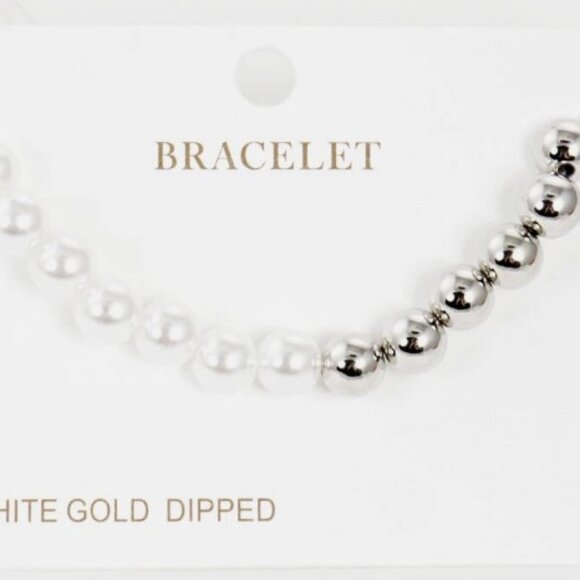 WOMEN'S PEARL METAL BEAD BRACELET - SILVER - Picture 3 of 3